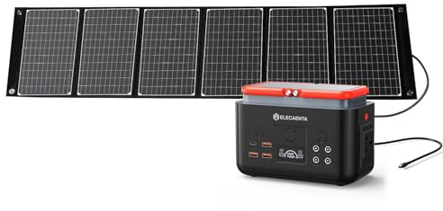 ELECAENTA EM200 Power Station with 60W Solar Panel, 200Wh LiFePO4 Battery 200W Pure Sine Wave Outdoor Solar Generator Emergency Power Supply for Camping Hiking Fishing