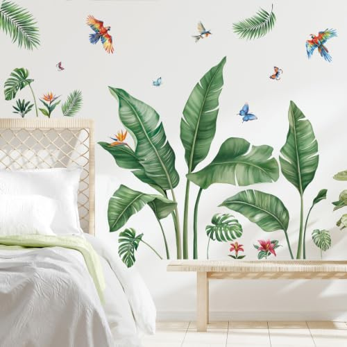 SHUCHING Pegatinas de Pared Plantas Tropicales Vinilo Adhesivo Hojas Verdes | Vinilo Pared Decorativos para Salon Dormitorio Habitación Baño