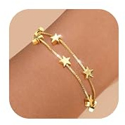 Dochais Armband Damen Gold Silber 14K Gold Armkette Damen Silber Freundschaftsarmband Herz/Stern personalisiertes Personalisiertes Armbänder Golden Geschenk für Frauen Mädchen