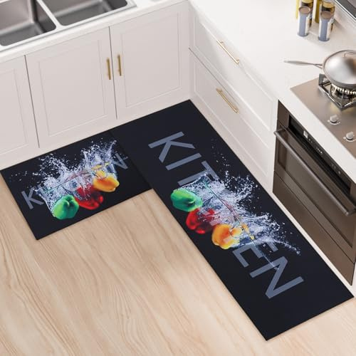 LY4U Juego de 2 Alfombrillas para Suelo - Alfombras de Cocina Lavables para el Hogar, Alfombra para Pasillo, Comedor, Entrada, Mascotas