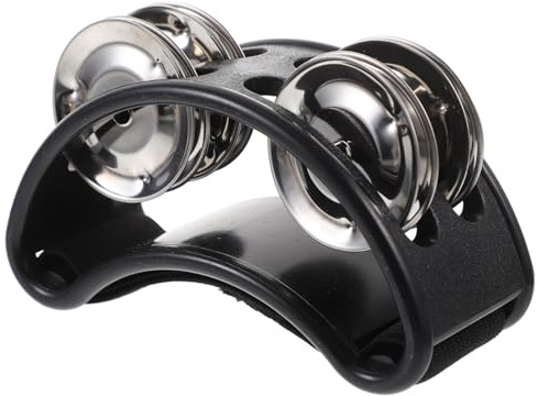Fußtamburin mit 2 Satz Vernickelten Metallglöckchen, Fußperkussion | Elastischer Nylonriemen, Abs und Metall, für Jam Sessions und Akustische Satz, Schwarz