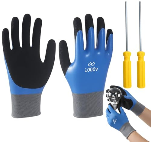 RagQbuK Safety Gloves 1000 V, Electrician Gloves with Insulated Rubber, Work for Men, Professional Electrical Maintenance, Industrial Equipment Installation, Includes 2 Screwdrivers 13.2 cm