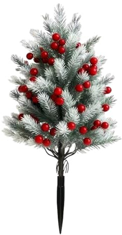Künstlicher Zedern-Weihnachtsbaum, 55,9 cm, dekorativer Strauch mit roten Beeren, wetterfester Outdoor-Akzent, für Veranda, Terrasse, Rasen, Garten, Weg, Pflanzgefäß, Übertopf für den Innen- und