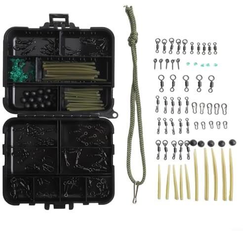 Besttoolifes Set da 301 pezzi per pesca alla carpa, con terminali d'acqua dolce, ganci, girelle, manicotti di sicurezza, in scatola organizzata, compatibile con attrezzatura e pesca in acqua salata