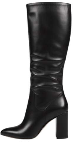 LOVETRENDS Black PU Leather Boots Knee High Heeled - 4.5 Inch Heel, Pointed Toe Fashion Boots – PrettyLittleThing Ladies Dress Boots for Nights Out & Parties