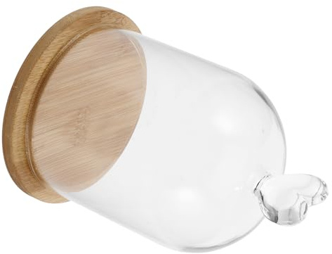 FIXOSHEE Cloche en Verre Transparent avec Base en Bois Bambou Couvercle Décoratif Cœur Porte-Bougies Chauffe-Plat Vitrine sous Verre pour Fleurs Séchées et Bougies Parfumées Décoration