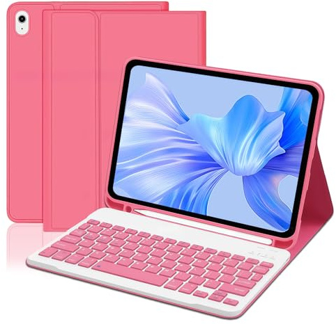 WENJION Keyboard Case for iPad A16 11th Generation 2025 & 10th Generation 2022, Detachable Bluetooth Keyboard Cover with Pencil Holder and Multi-Angle Viewing, UK Layout (11/10.9 Inch), Rose Red