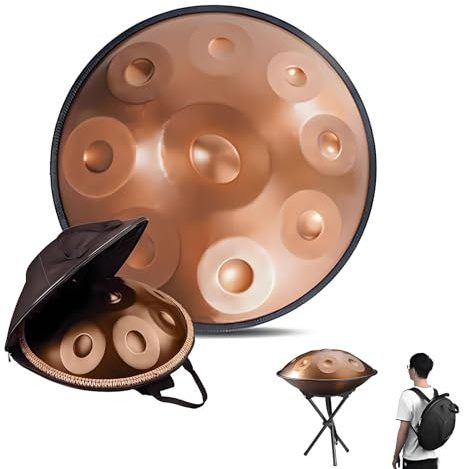 Handpan Professionale in Acciaio 22 - Strumento Musicale A Percussione con Scala Re Minore 9/10/12 Toni - Tamburo A Mano 432Hz 440Hz - Perfetto per Musicisti Yoga Rilassamento(Gold,432HZ/10Note)