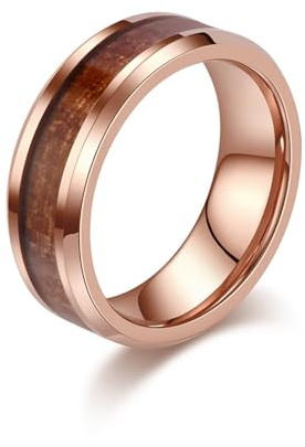 Grewod Verlobungsring, Damen Herren Wolfram 4mm/6mm/8mm Ring Holz Ehering Schlicht Schmuck Gr.52-67
