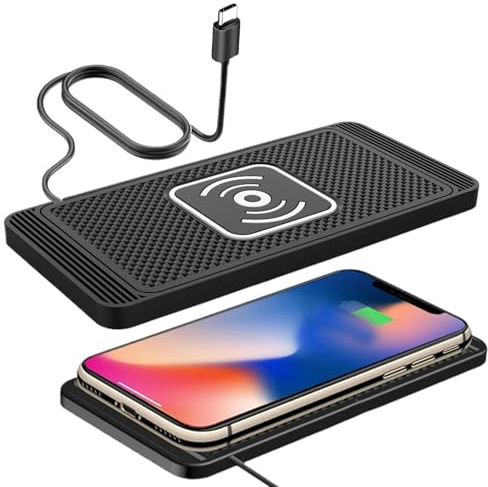 Kabelloses Ladegerät - Silikon Wireless Charging Pad, Anti-Rutsch Autotelefonhalter | Automatische Erkennung, Telefon Ladepad mit 39 Zoll Kabel für Reisekonsole Montage