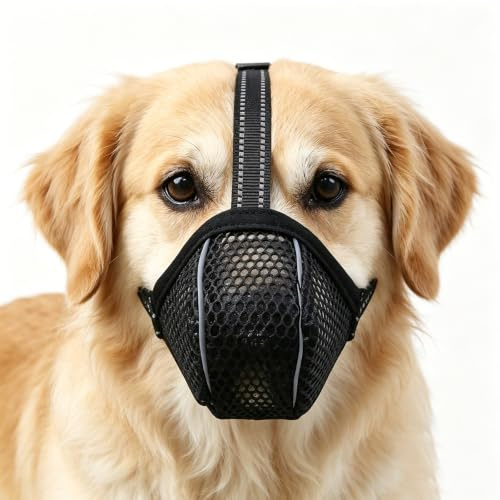 Mesh Haustiermaske Mit DREI Riemen, Reflektierend& Atmungsaktiv& Verstellbar Maulkorb Kleine Hunde, Fressschutz Hund Zum Auffangen Von Beißen, Lecken Und Kauen(Schwarz, S)
