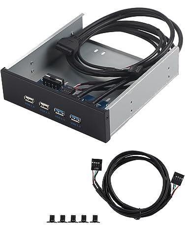 2-Port-USB-3.0- und 2-Port-USB-2.0-Hub-Erweiterungs-Frontplatte, Diskettenlaufwerk-Bay-Adapter mit 4-poliger Stromversorgung für 5,25-Zoll-Laufwerksschacht, sandgestrahlte