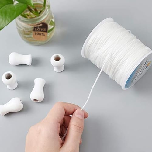 EaseSunny Cordón de repuesto para cortina de 1,5 mm, cordón de polímero fuerte para persianas venecianas enrollables, funcionamiento suave, color blanco con 5 colgantes