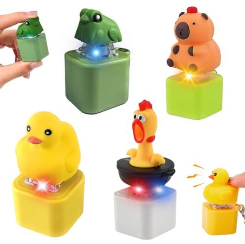 4PCS Porte-Clés Grenouille Coassante, Jouet Anti-Stress Grenouille avec Lumineux et Criotants, Porte-clés Capybara, Jouet Anti-Stress Grenouille coassante, Frog Croaking Fidget Toy pour L'extérieur