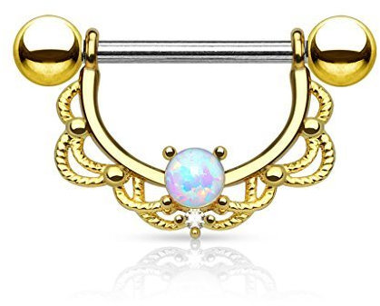 Tapsi´s Coolbodyart® Brustpiercing Edelstahl Chirurgenstahl 316L Opal,Filigran Halb Bogen Kreis Gold