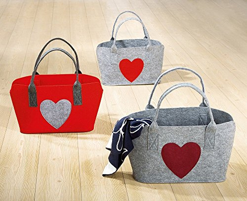 GILDE Filztasche 'Herz', 46 cm, grau/rot, Sortiert
