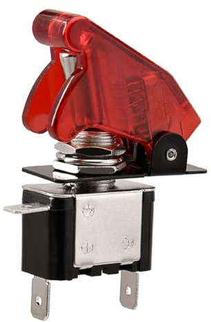 Heschen Metall-Kippschalter mit LED & Sicherheitsabdeckung - 12V 20A SPST (EIN/AUS) - 3-polig mit klarer roter Schutzkappe - 12,2mm Montageloch - 6,3mm Flachstecker - CE