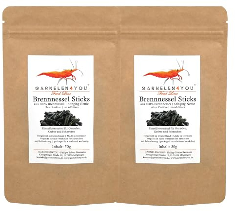 GARNELEN4YOU® Brennnessel Sticks – Premium Garnelenfutter aus 100% Brennnessel – pflanzliche Futter Pellets für Garnelen, Krebse & Schnecken – nachhaltige Verpackung – Made in Germany – 100 g