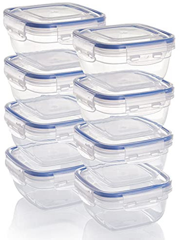 Grizzly Kunststoff Frischhaltedosen Set, 8X Vorratsdosen mit Deckel, quadratisch, stapelbar, Bruch-, mikrowellen- und spülmaschinenfest