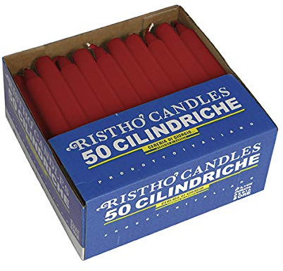 Cereria Di Giorgio - Confezione da 50 Candele Cilindriche - Colore Rosso - Diametro 2.2 cm Altezza 21 cm - Durata 8 ore
