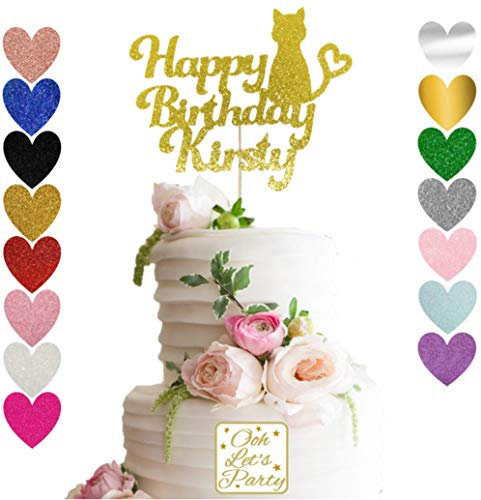 Personalised Birthday Cat Cake Topper, Premium, Glitter, Weddings, Baptism