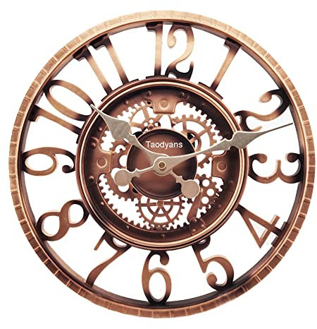 Taodyans Orologio da parete da esterno da 30 cm, impermeabile, al quarzo, con funzionamento a batteria, stile retrò, per casa, cucina, soggiorno, arredamento, non silenzioso (Rame)