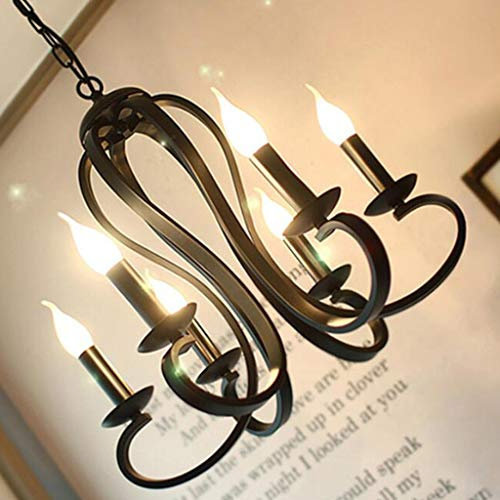 ENXING Antik Pendelleuchte Kronleuchter Landhaus LED 6 Flamme Eisen-Leuchter Einstellbare Höhe Weiß Schwarz Nordisch Vintages Für Wohnzimmer Schlafzimmer Esszimmer Küche Lüster,Schwarz