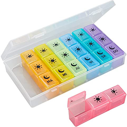 GeekerChip Pastillero Semanal Español, 7 Dias, 3 Tomas, Dosificador de Comprimidos Grande de Viaje, Organizador Diario de Medicación