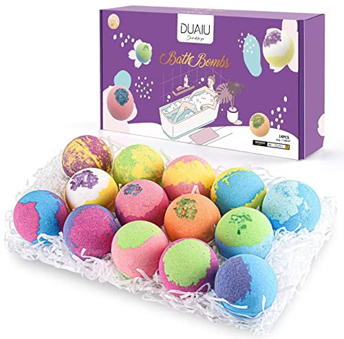 DUAIU 14 Stück Geschenkset Bio-Badebomben mit natürlichen ätherischen Ölen - Entspannendes Bade-Geschenkset für Frauen, Kinder, sie, ihn, Ehefrau, Freundin, Mutter, Papa