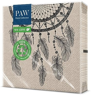 PAW - Servietten 3-lagig (33 x 33 cm) I 20 Stück I Perfekt für Geburtstage, Partys, Kommunion und Feiern I Papierservietten mit Natur Motiv I Umweltschutz, Dreamcatcher I Dream Catcher