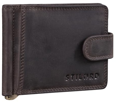 STILORD Lino Leder Geldbörse mit Geldklammer und Münzfach Kleines Herren Portemonnaie mit Druckknopf Vintage Brieftasche Slim Wallet mit RFID Schutz Farbe:schwarz