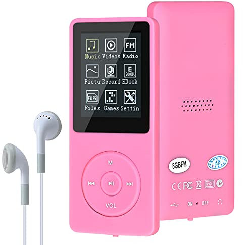 Reproductor de música Digital MP3/MP4, Lychee actualiza 8 GB portátil HiFi sin pérdida de Sonido Reproductor de música con música/vídeo/grabación de Voz/Radio FM, soporta hasta 64 GB (Rosa)