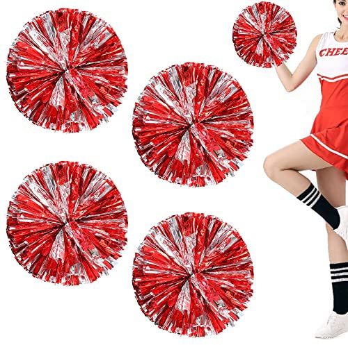 Niuhong 4 Pcs Cheers Ball Cheerleading Poms Cheer Leader Poms Pom Sport Squad Cheer Accessories Sports Games Team Children Cheerleader Pompoms Ball Games Pompons Poms Spirit Cheering Pom (Rot+Silber)