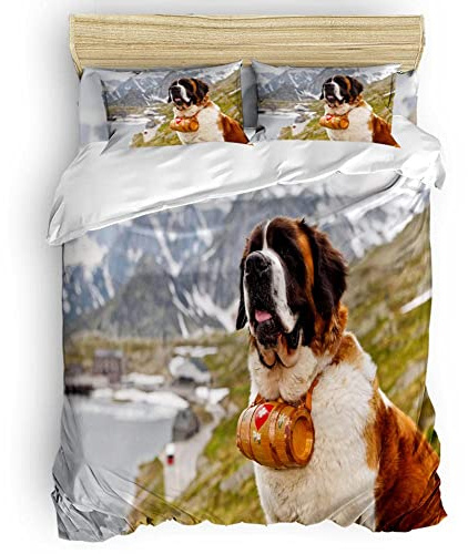 LUYAPOND Bettwäsche 135x200 Bernhardiner Bettwäsche Set für Kinder, Schließung Weich Atmungsaktive Mikrofaser Bettbezüge, 1 Bettbezug mit Reißverschluss + 1 Kissenbezug 80x80 cm