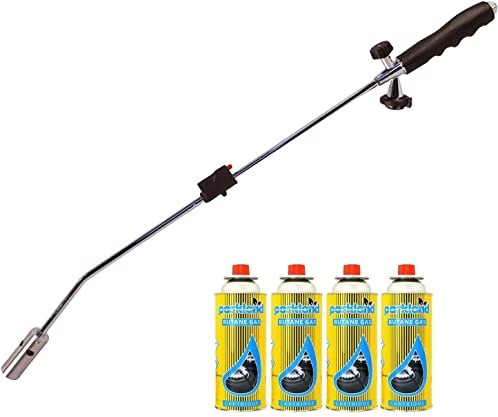 Butane Weed Burner Gas Canister Blowtorch Garden Torch Weeds Killer Burner with Adjustable Flame Outdoor Moss Fungus Weed Wand + 4 Canisters