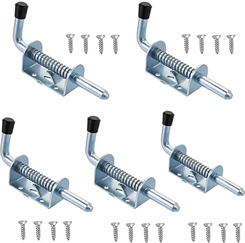 5 Pcs Targette A Ressort,Verrou à Ressort Loquet A Ressort Inox,Boulons à Ressort En Acier avec poignée et vis,Pour portail de cour,abri de jardin,garage 130x30x10mm