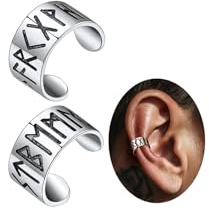 FaithHeart Pendientes Vikingos Hombres Clip de Orejas Letras Runas Pendientes Plata de Ley 925 sin Perforación para Cartílago Joyería Germánica Guerreros Regalo Aniversarios