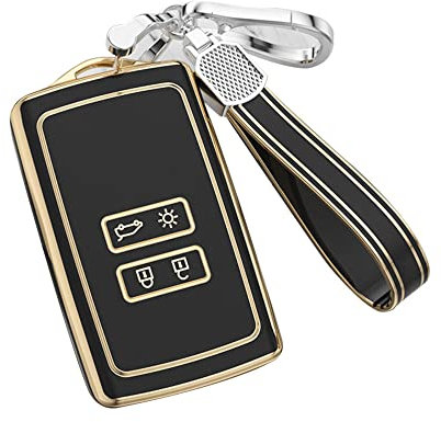 KUNIO Schlüsselhülle Passt für Renault Duster 2 Megane Espace Grand Scenic Laguna Koleos Clio Zoe Kadjar Dacia TPU Schutzhülle Autoschlüssel Hülle Schlüsselanhänger 4 Tasten Schwarz