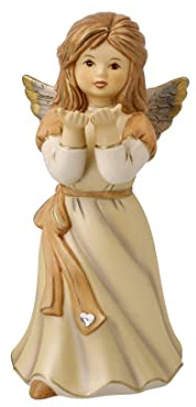 Goebel Weihnachtsdekoration Engelsfigur aus Porzellan hergestellt, Maße: 15.5 cm x 7 cm x 7 cm, 41-668-07-1, Weiß mit Champagnerfarbenen und Burgunderroten Akzenten