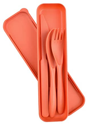 Camping Cutlery Set for 1, Portable Travel Cutlery Set with Case, Reusable Plastic Cutlery Knife Fork Spoon Set, for Lunch Box Picnic Work School or Daily Use (Orange)