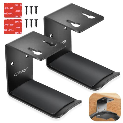 aceyoon 2 Pcs Headphone Stand, Black Headphone Mount Hook with Adhesive or Screws, Under Desk Headphone Hanger with Silicone Pad Universal Headset Stand for Gaming Headset, USB Cables etc