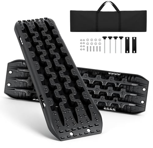 Gimisgu 2X Sandbleche Offroad Traktionsmatte Kunstoff Anfahrhilfe Recovery Board Tracks mit Aufbewahrungstasche und Installationstool，10T Last für Geländewagen Wohnmobil PKW LKW