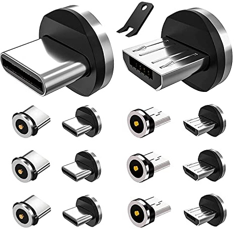 Boffdock 7Pcs Type C Magnetic Tips and 7Pcs Micro Magnetic Heads for USB Android Devices with 1 Contact Points without USB Cord & Non-Data