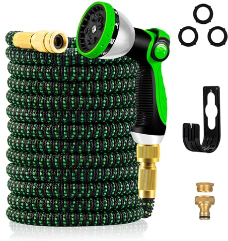 150FT Garden Hose, Expandable Water Hose with 10-Pattern Spray Nozzle, 3-Layer Latex No-Kink Flexible Water Hose Pipe, 3/4&1/2 Meatl Connectors, Hose for Gardening, Washing & Cleaning