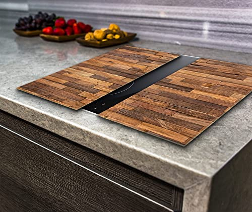 Hob Cover Chopping Board, Toughened Glass, Brown Background, Set of 2 , Va Art Glass (2X Wide 30 x Height 52/cm)