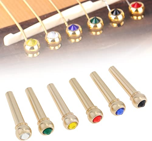 MuzcYM Guitar Bridge Pins 6pcs Pure Copper Brass Colorful Crystal Head Bridge Pins for Folk Acoustic Guitar