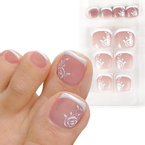24 Stk Zehennägel zum Aufkleben Fußnägel Tips zum Aufkleben French Kurz Künstliche Nägel Falsche Nägel Fake Nails DIY Nagelkunst (C)