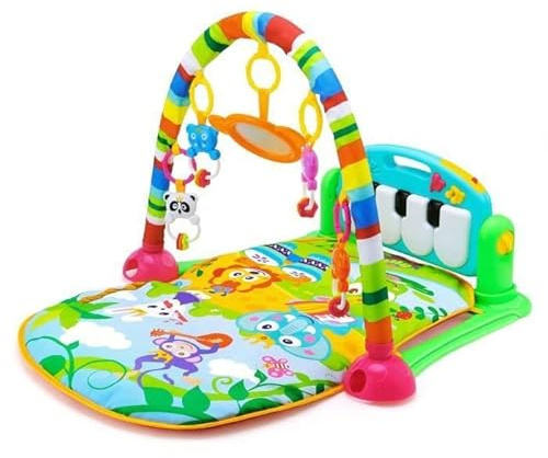 Krabbeldecke für Babys, Krabbeldecke und Spieldecke für Neugeborene, mit 5 abnehmbaren Hängespielzeugen und Lichtern, Spielmatte für Babys und Kleinkinder von 1 bis 24 Monaten, mit Musik (grün, 60 x