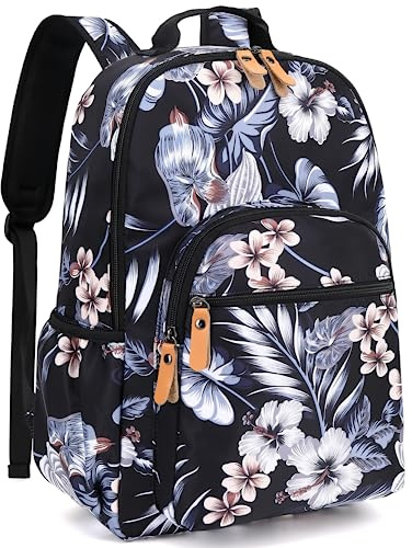 Leaper Sac à dos en toile légère pour l'école Noir, Feuilles noires, L, Sac à dos traditionnel