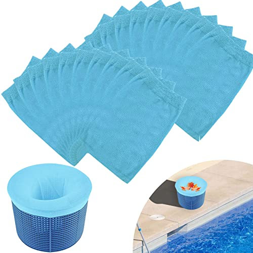 Chaussette Skimmer Piscine,Chaussettes Skimmer Reutilisable Pour Panier Skimmer,Chaussettes élastiques En Nylon Pour Filtre D'écumoire De Piscine,Pour Enlever Feuilles,Pollen,L'écume (Bleu 20 pièces)
